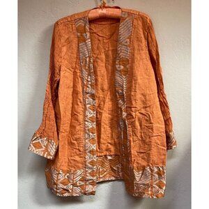 Anthropologie Grand Greece Cardigan Open-Front Size 3 Orange Geometric Linen